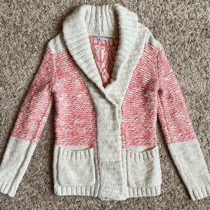 Wool &Mohair Blend Thick Knit Pink & White Shawl/Shrug Cardigan W/ Pockets. XS